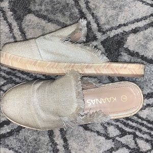 Kaanas Shiny White Espadrille Slide-on Shoes